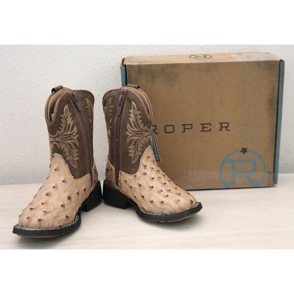 Roper 09-017-1224-3500 Toddler Kids Sz 6M Tan PU Leather Jed Cowboy Boots - Picture 1 of 16